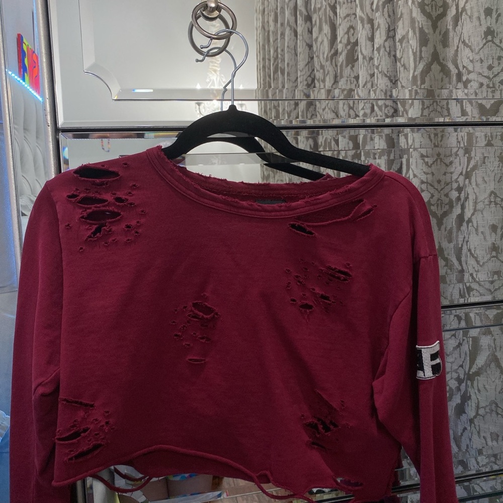 ripped maroon LF top